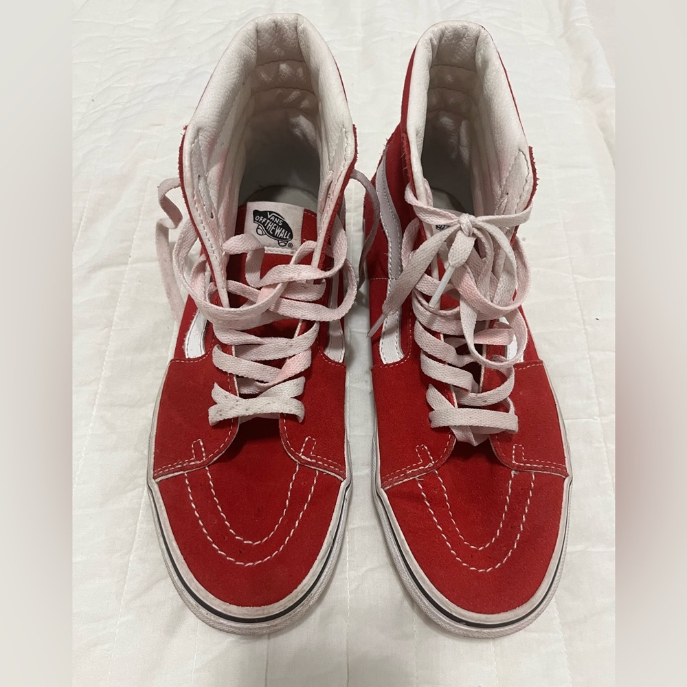 Unisex Red Suede Checkered High Top Vans